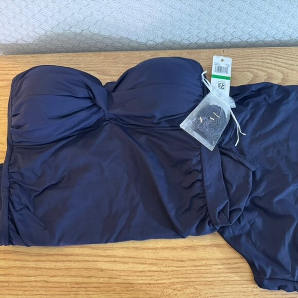 NWT Anne Cole 2 Piece Navy Tankini Swimsuit -Ruched, Removable Straps L/XL - Picture 8 of 8